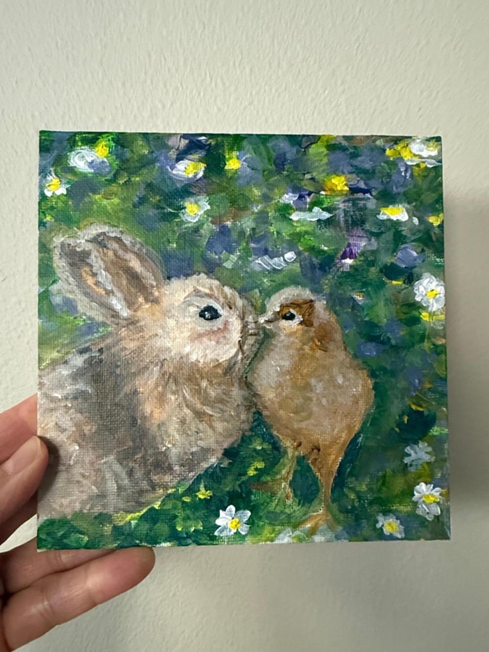 Brown & Tan Small Pets Wall Painting- "Easter siblings", 6"x 6" canvas panel